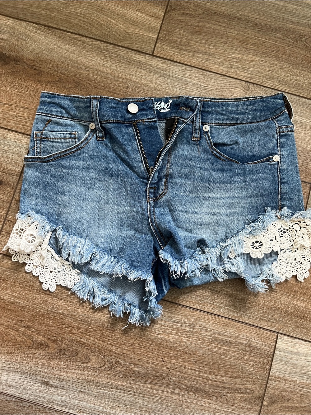 Denim Lace-Trim Women's Short - Light Blue